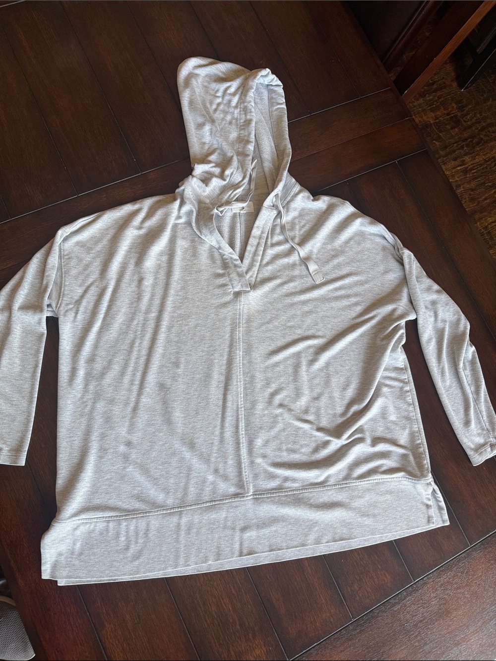 Lou & Grey Light Gray V-Neck Hooded Sweater